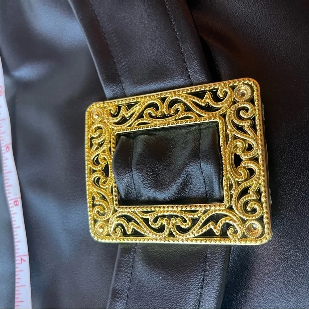 NEW Black Witch Hat with Gold Buckle - Faux Leather Costume